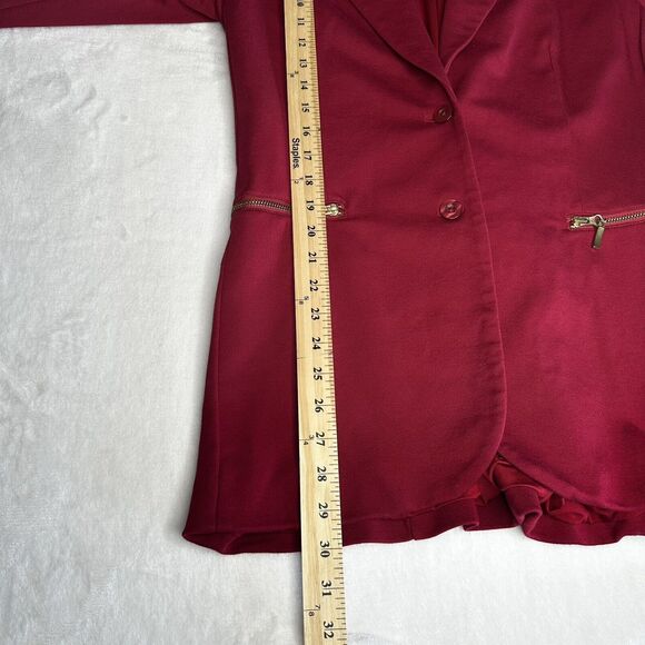 DG2 by Diane Gilman 2 Button Blazer Jacket Zippered Pockets Burgundy Size Medium - Picture 6 of 9